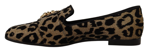 Gold Leopard Print Kristalle Loafers Schuhe