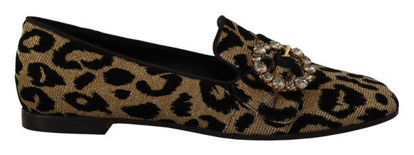 Gold Leopard Print Kristalle Loafers Schuhe