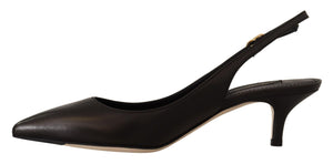 Schwarz Leder Slingbacks Heels Pumps Schuhe