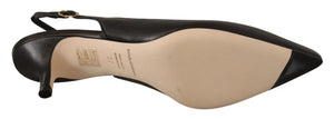 Schwarz Leder Slingbacks Heels Pumps Schuhe