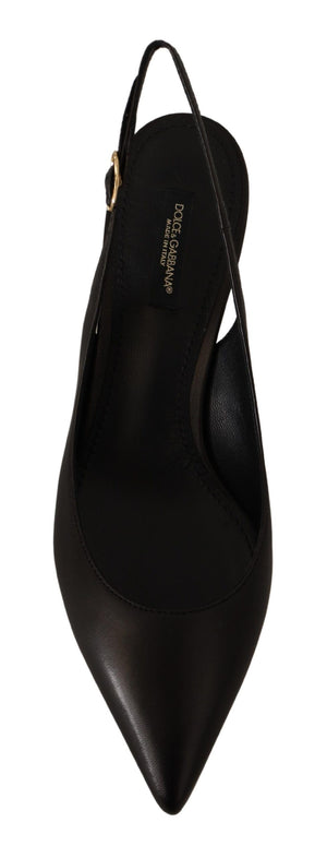 Schwarz Leder Slingbacks Heels Pumps Schuhe