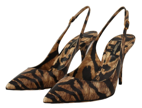 Braun Slingbacks Leder Tiger Schuhe