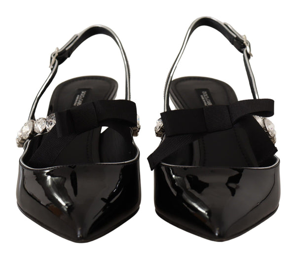 Schwarze Lackleder Kristall Slingbacks Schuhe