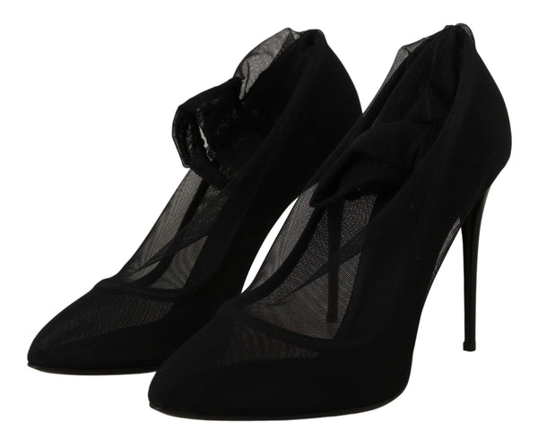 Schwarz Tüll Stretch Stiefel Pumps Schuhe