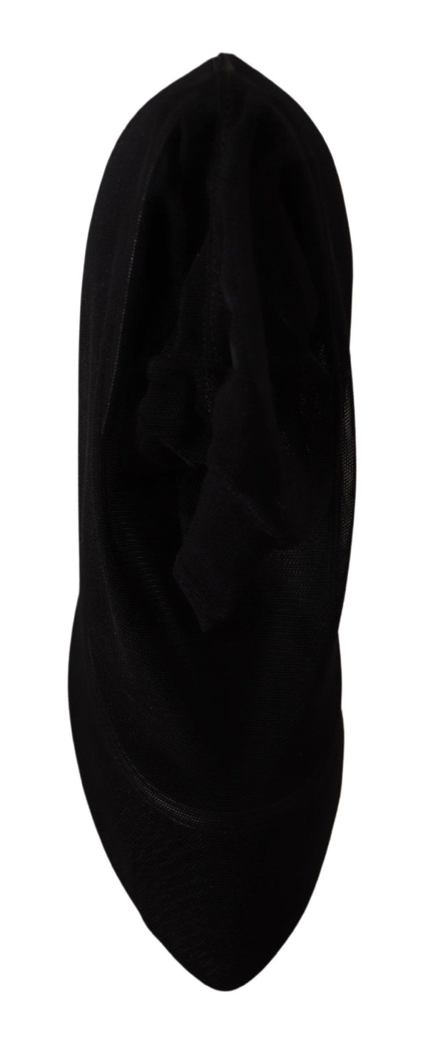 Schwarz Tüll Stretch Stiefel Pumps Schuhe