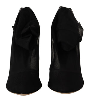 Schwarz Stretch Tüll Stretch Stiefel Schuhe