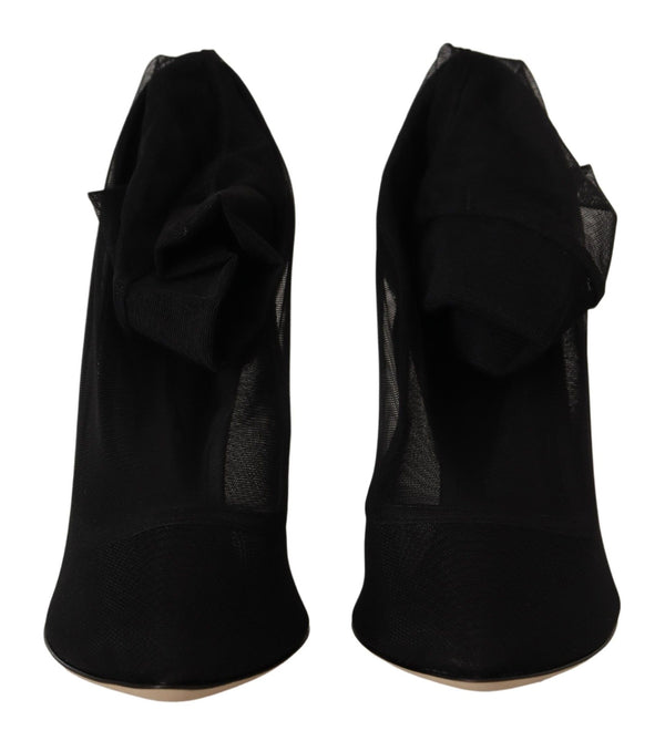 Schwarz Stretch Tüll Stretch Stiefel Schuhe