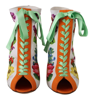 Weiße Jersey Stretch Stiefel Offene Zehen Heels Schuhe