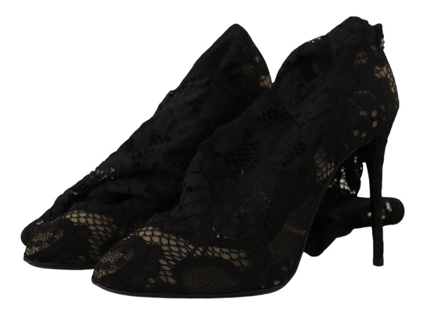 Schwarz Stretch Socken Taormina Spitze Stiefel Schuhe