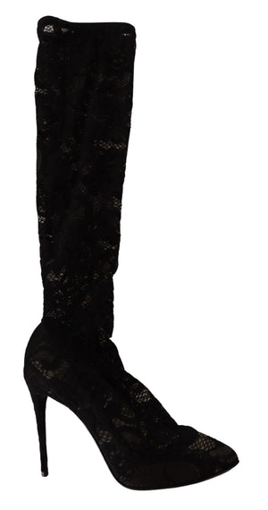 Schwarz Stretch Socken Taormina Spitze Stiefel Schuhe