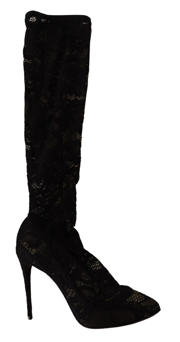Schwarz Stretch Socken Taormina Spitze Stiefel Schuhe
