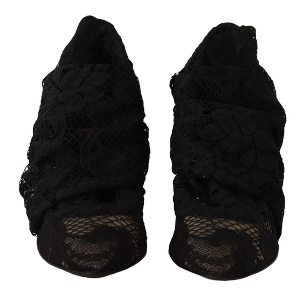 Schwarz Stretch Socken Taormina Spitze Stiefel Schuhe
