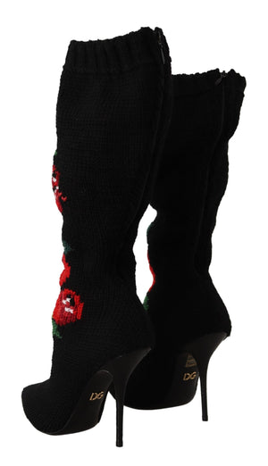 Schwarze Stretch-Socken Rote Rosen Booties Schuhe