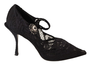 Schwarz Spitze Kristalle Heels Mary Jane Pumps Schuhe