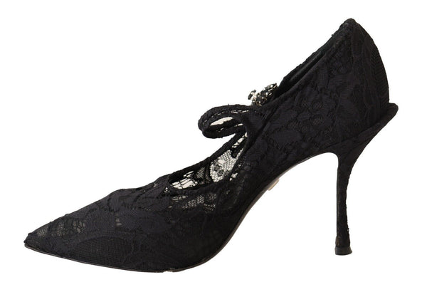 Schwarz Spitze Kristalle Heels Mary Jane Pumps Schuhe