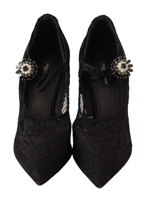 Schwarz Spitze Kristalle Heels Mary Jane Pumps Schuhe