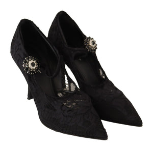 Schwarz Spitze Kristalle Heels Mary Jane Pumps Schuhe