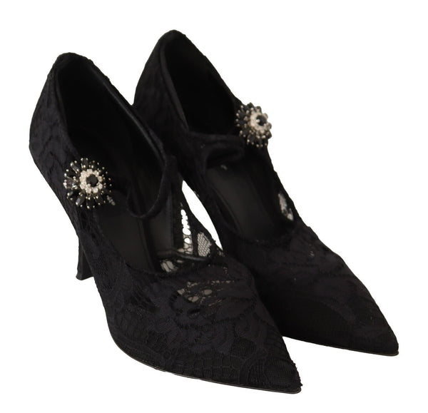 Schwarz Spitze Kristalle Heels Mary Jane Pumps Schuhe