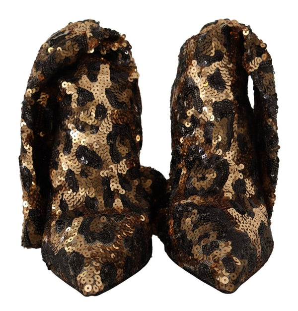 Gold Leopard Pailletten Heels Stiefel Schuhe