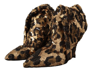 Gold Leopard Pailletten Heels Stiefel Schuhe