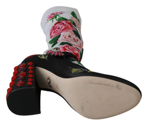 Schwarz Floral Socken Crystal Jersey Stiefel Schuhe