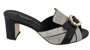 Schwarz Grau Exotisches Leder Kristalle Sandalen Schuhe