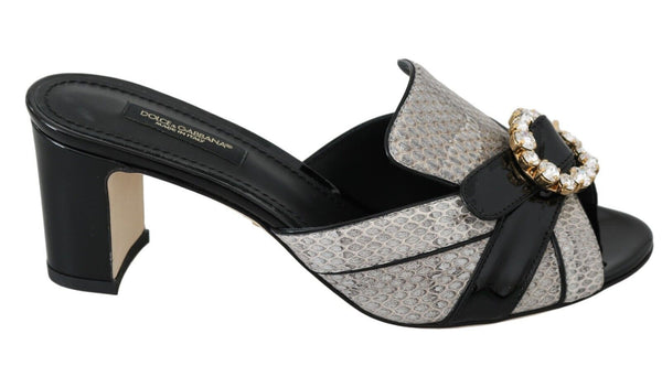 Schwarz Grau Exotisches Leder Kristalle Sandalen Schuhe