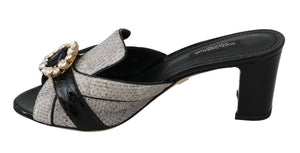 Schwarz Grau Exotisches Leder Kristalle Sandalen Schuhe