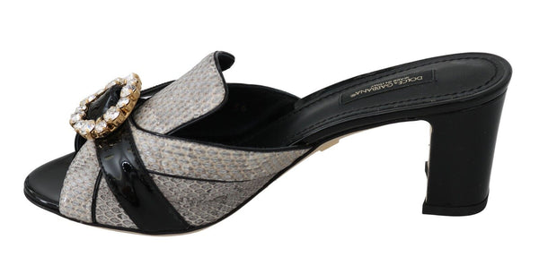 Schwarz Grau Exotisches Leder Kristalle Sandalen Schuhe