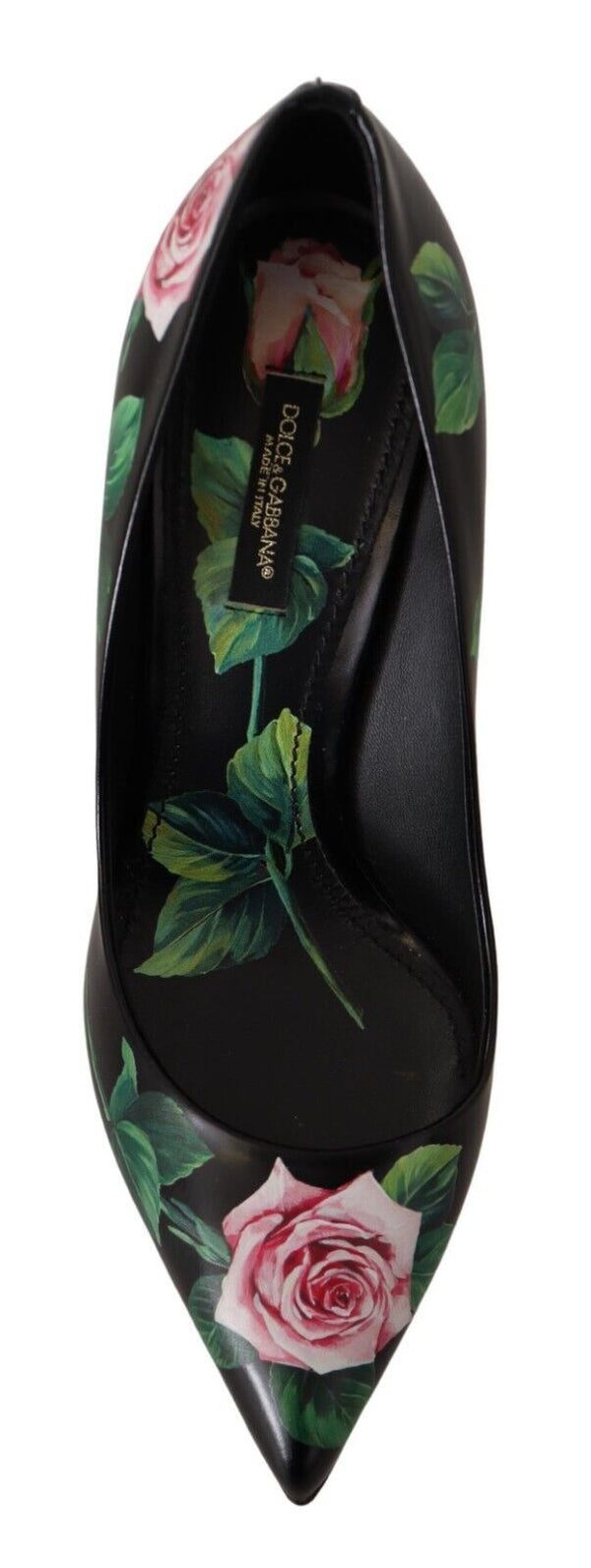 Schwarz Leder Rosen High Heels Pumps Schuhe