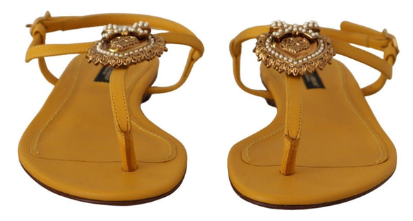 Senf Leder Devotion Flats Sandalen Schuhe