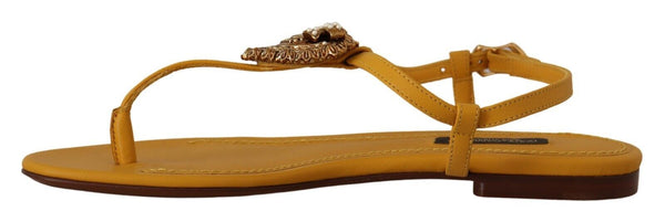 Senf Leder Devotion Flats Sandalen Schuhe