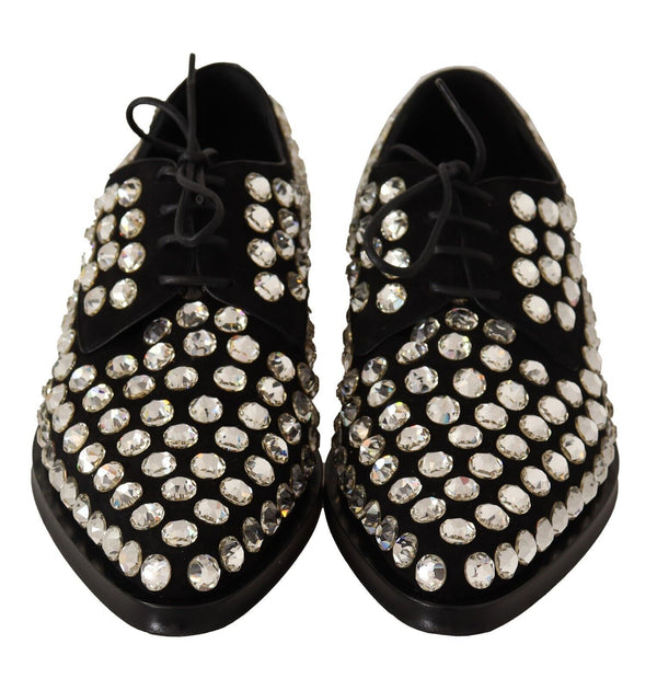 Schwarz Leder Kristalle Schnürschuhe Formal Schuhe