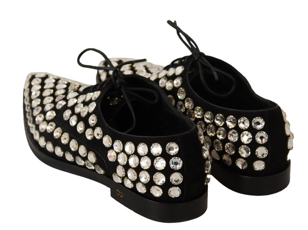 Schwarz Leder Kristalle Schnürschuhe Formal Schuhe