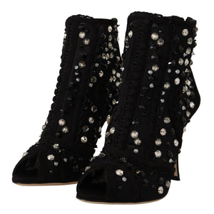Schwarz Kristalle Heels Reißverschluss Kurze Stiefel Schuhe