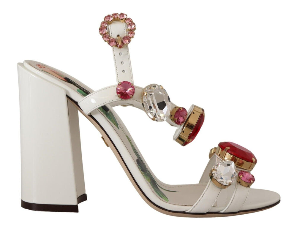 Weißes Leder Kristall Keira Heels Sandalen Schuhe