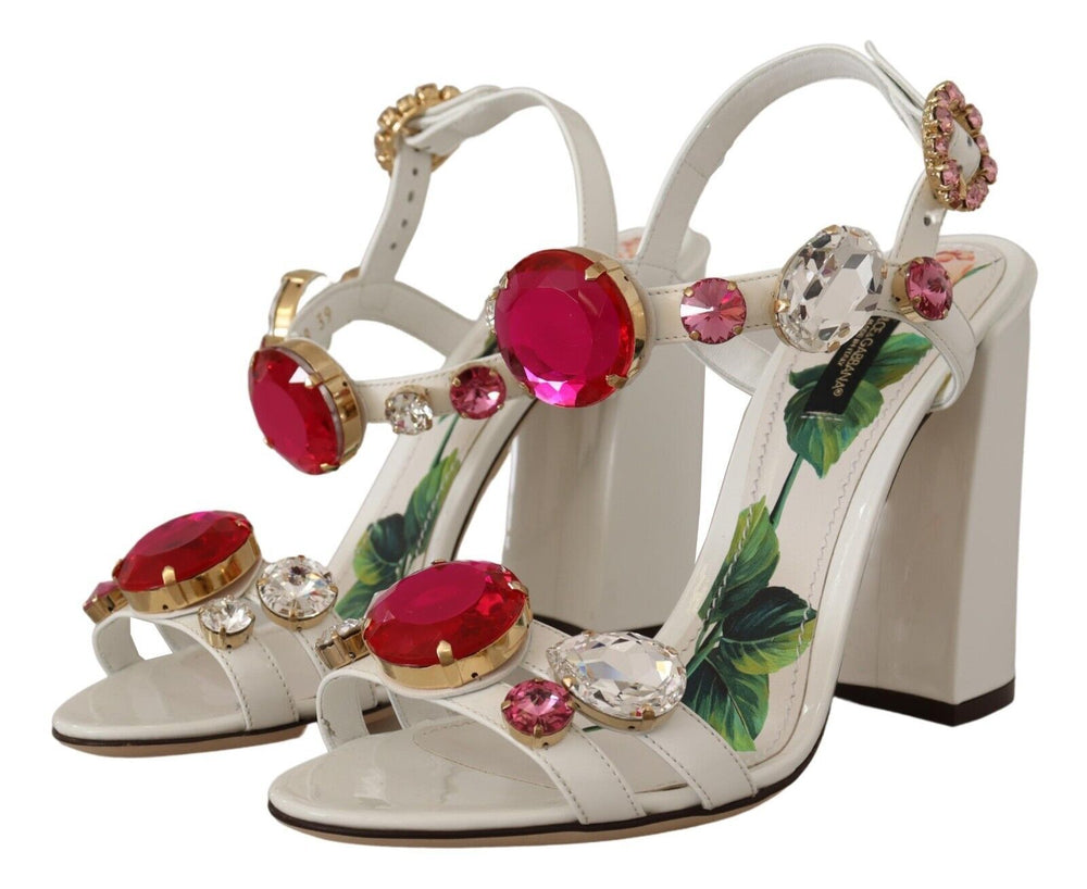 Weißes Leder Kristall Keira Heels Sandalen Schuhe
