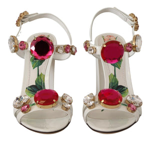Weißes Leder Kristall Keira Heels Sandalen Schuhe