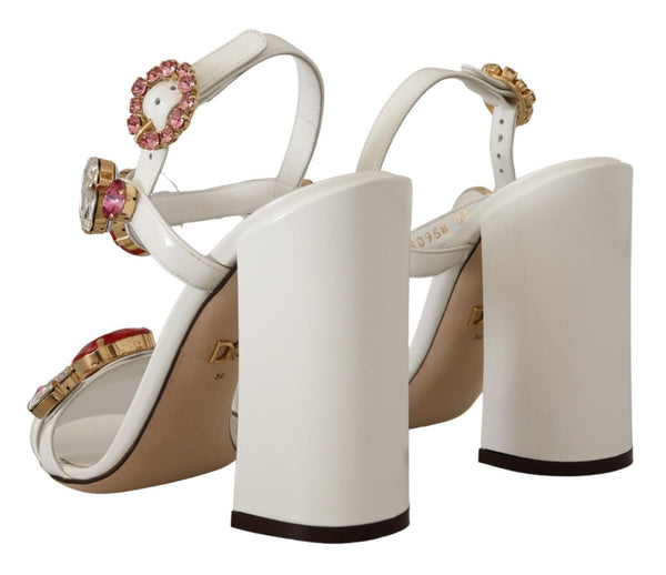 Weißes Leder Kristall Keira Heels Sandalen Schuhe