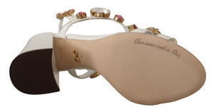 Weißes Leder Kristall Keira Heels Sandalen Schuhe