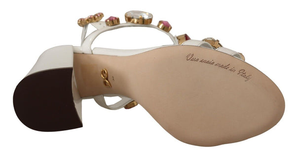 Weißes Leder Kristall Keira Heels Sandalen Schuhe