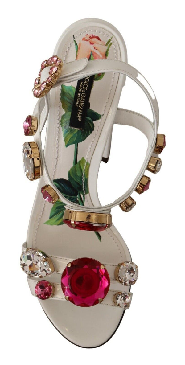 Weißes Leder Kristall Keira Heels Sandalen Schuhe