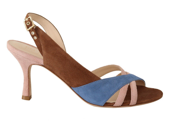 Multicolor Wildleder Leder Slingback Heels Sandalen Schuhe