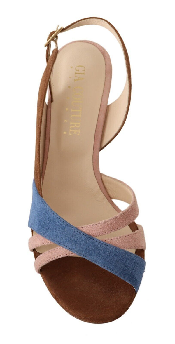 Multicolor Wildleder Leder Slingback Heels Sandalen Schuhe