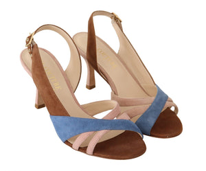 Multicolor Wildleder Leder Slingback Heels Sandalen Schuhe