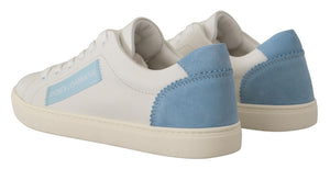 Weiß Blau Leder Low Top Turnschuhe Schuhe