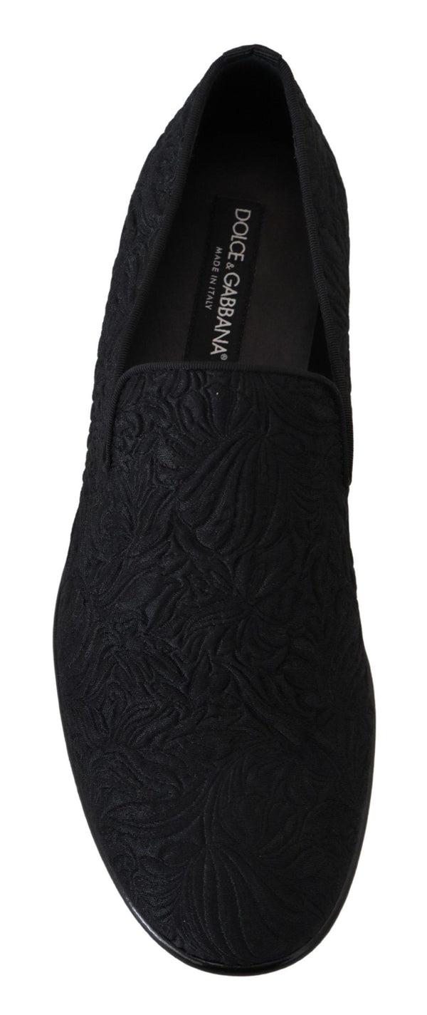 Schwarz Floral Jacquard Hausschuhe Loafers Schuhe