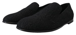 Schwarz Floral Jacquard Hausschuhe Loafers Schuhe