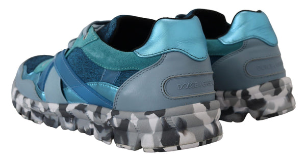 Blaue graue Leder Sport Low Top Turnschuhe