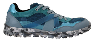 Blaue graue Leder Sport Low Top Turnschuhe